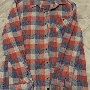 Flag & Anthem Men’s XL Red/Blue Plaid Flannel Shirt - Soft & Cozy Button-Down